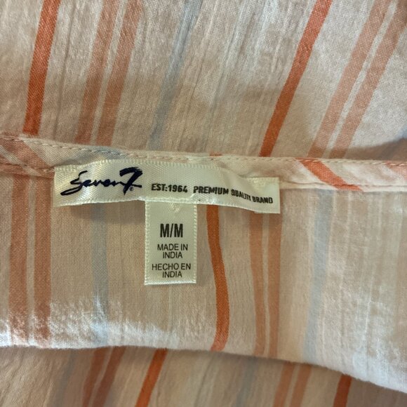 Seven7 Womens M Peach White Striped Ruffle Sleeve Boho Casual Blouse Top - Picture 5 of 7